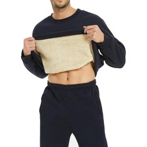 imageYeokou Mens Fashion Warm Fleece Crewneck Sweatshirt Thick Sherpa Lined Pullover TopsNavy