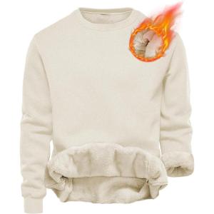 imageYeokou Mens Fashion Warm Fleece Crewneck Sweatshirt Thick Sherpa Lined Pullover TopsZbeige