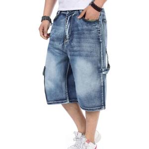 imageYeokou Mens Loose Hip Hop Cropped Jeans Work Denim Shorts with Cargo PocketsStyle11 Light Blue