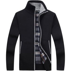 imageYeokou Mens Shawl Collar Cardigans Slim Fit Button Cable Knit Black Sweater PocketsBlack