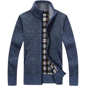 imageYeokou Mens Shawl Collar Cardigans Slim Fit Button Cable Knit Black Sweater PocketsBlue