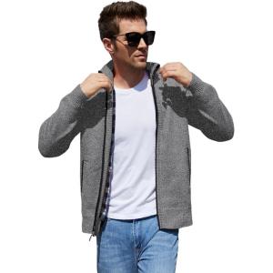 imageYeokou Mens Shawl Collar Cardigans Slim Fit Button Cable Knit Black Sweater PocketsDark Grey
