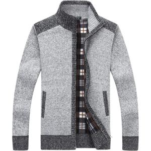 imageYeokou Mens Shawl Collar Cardigans Slim Fit Button Cable Knit Black Sweater PocketsLight Grey