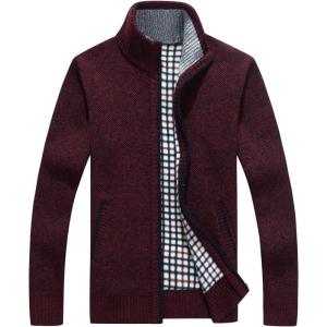 imageYeokou Mens Shawl Collar Cardigans Slim Fit Button Cable Knit Black Sweater PocketsWine Red