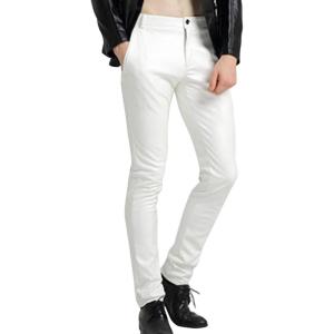 imageYeokou Mens Skinny Straight Leg Tapered Pu Faux Leather Motorcycle Biker PantsWhite