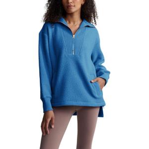 imageYeokou Womens Fleece Jacket Coat Sherpa Lined Half Zip Sweatshirt Fall Winter Fuzzy Long Sleeve Pullover Outfits with PocketsBlue