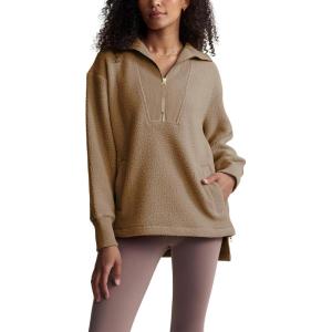 imageYeokou Womens Fleece Jacket Coat Sherpa Lined Half Zip Sweatshirt Fall Winter Fuzzy Long Sleeve Pullover Outfits with PocketsKhaki