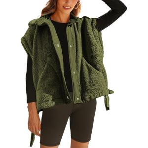 imageYeokou Womens Fleece Vest Casual Sleeveless Button Down Winter Warm Sherpa Jacket with PocketsArmygreen
