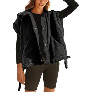 imageYeokou Womens Fleece Vest Casual Sleeveless Button Down Winter Warm Sherpa Jacket with PocketsBlack
