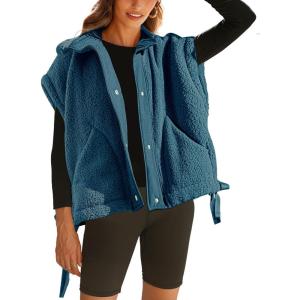 imageYeokou Womens Fleece Vest Casual Sleeveless Button Down Winter Warm Sherpa Jacket with PocketsBlue