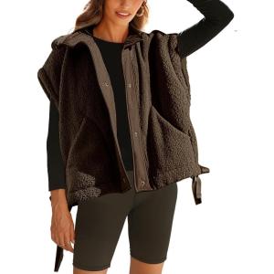 imageYeokou Womens Fleece Vest Casual Sleeveless Button Down Winter Warm Sherpa Jacket with PocketsBrown