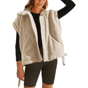 imageYeokou Womens Fleece Vest Casual Sleeveless Button Down Winter Warm Sherpa Jacket with PocketsCream