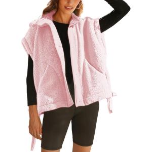 imageYeokou Womens Fleece Vest Casual Sleeveless Button Down Winter Warm Sherpa Jacket with PocketsPink