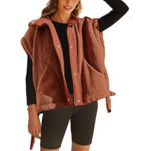 imageYeokou Womens Fleece Vest Casual Sleeveless Button Down Winter Warm Sherpa Jacket with PocketsRust