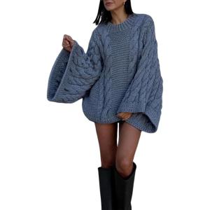 imageYeokou Womens Oversized Luxe Baggy Sweater Cable Knit Bohemia Stylish Wide Long Sleeve Cute Fall Casual PulloverBluegrey