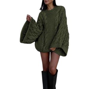 imageYeokou Womens Oversized Luxe Baggy Sweater Cable Knit Bohemia Stylish Wide Long Sleeve Cute Fall Casual PulloverDarkgreen