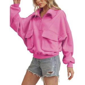 imageYeokou Womens Polar Fleece Sweatshirt Pullover HalfZip Cropped Pockets Casual Workout Jacket Coat Winter WarmRosered