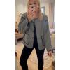 imageYeokou Women Wool Blend Jacket Contrast Color Crew Neck Button Down Cardigan Coat Casual Outwear with PocketsGrey