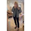 imageYeokou Women Wool Blend Jacket Contrast Color Crew Neck Button Down Cardigan Coat Casual Outwear with PocketsGrey
