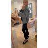 imageYeokou Women Wool Blend Jacket Contrast Color Crew Neck Button Down Cardigan Coat Casual Outwear with PocketsGrey