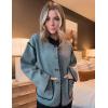 imageYeokou Women Wool Blend Jacket Contrast Color Crew Neck Button Down Cardigan Coat Casual Outwear with PocketsGrey