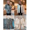 imageYeokou Women Wool Blend Jacket Contrast Color Crew Neck Button Down Cardigan Coat Casual Outwear with PocketsGrey