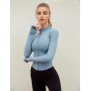 imageYeokou Womens Active Zip Up Running Workout Cropped Bbl Athletic Jacket with Thumb HolesBlue