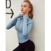 imageYeokou Womens Active Zip Up Running Workout Cropped Bbl Athletic Jacket with Thumb HolesBlue
