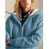 imageYeokou Womens Casual Full Zip Up Sherpa Lined Hoodie Sweatshirt Jacket CoatDustyblue