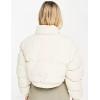 imageYeokou Womens Cropped Puffer Jacket Black Stand Collar Zip Up Short Bubble Coat with PocketsBeige