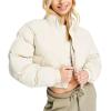 imageYeokou Womens Cropped Puffer Jacket Black Stand Collar Zip Up Short Bubble Coat with PocketsBeige