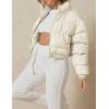 imageYeokou Womens Cropped Puffer Jacket Black Stand Collar Zip Up Short Bubble Coat with PocketsBeige