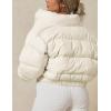 imageYeokou Womens Cropped Puffer Jacket Black Stand Collar Zip Up Short Bubble Coat with PocketsBeige