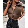 imageYeokou Womens Cropped Puffer Vest Zip Up Stand Collar Sleeveless Outerwear with PocketsBrown