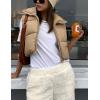 imageYeokou Womens Cropped Puffer Vest Zip Up Stand Collar Sleeveless Outerwear with PocketsKhaki