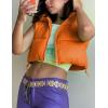 imageYeokou Womens Cropped Puffer Vest Zip Up Stand Collar Sleeveless Outerwear with PocketsOrange