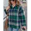 imageYeokou Womens Fall Color Block Plaid Flannel Shacket Jacket Button Down Shirt Coat TopsGreen