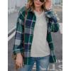 imageYeokou Womens Fall Color Block Plaid Flannel Shacket Jacket Button Down Shirt Coat TopsGreen