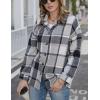 imageYeokou Womens Fall Color Block Plaid Flannel Shacket Jacket Button Down Shirt Coat TopsGrey