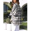 imageYeokou Womens Fall Color Block Plaid Flannel Shacket Jacket Button Down Shirt Coat TopsGreykhaki