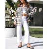 imageYeokou Womens Fall Color Block Plaid Flannel Shacket Jacket Button Down Shirt Coat TopsGreykhaki