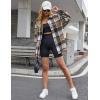 imageYeokou Womens Fall Color Block Plaid Flannel Shacket Jacket Button Down Shirt Coat TopsKhaki