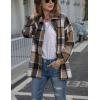 imageYeokou Womens Fall Color Block Plaid Flannel Shacket Jacket Button Down Shirt Coat TopsKhaki