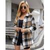 imageYeokou Womens Fall Color Block Plaid Flannel Shacket Jacket Button Down Shirt Coat TopsKhaki