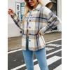 imageYeokou Womens Fall Color Block Plaid Flannel Shacket Jacket Button Down Shirt Coat TopsLightgrey
