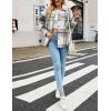 imageYeokou Womens Fall Color Block Plaid Flannel Shacket Jacket Button Down Shirt Coat TopsLightgrey