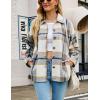 imageYeokou Womens Fall Color Block Plaid Flannel Shacket Jacket Button Down Shirt Coat TopsLightgrey