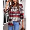 imageYeokou Womens Fall Color Block Plaid Flannel Shacket Jacket Button Down Shirt Coat TopsRed