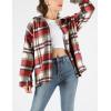 imageYeokou Womens Fall Color Block Plaid Flannel Shacket Jacket Button Down Shirt Coat TopsRed