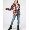 imageYeokou Womens Fall Color Block Plaid Flannel Shacket Jacket Button Down Shirt Coat TopsRed